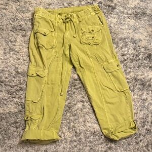 Lime Green Cargo Drawstring Pants FREE PEOPLE